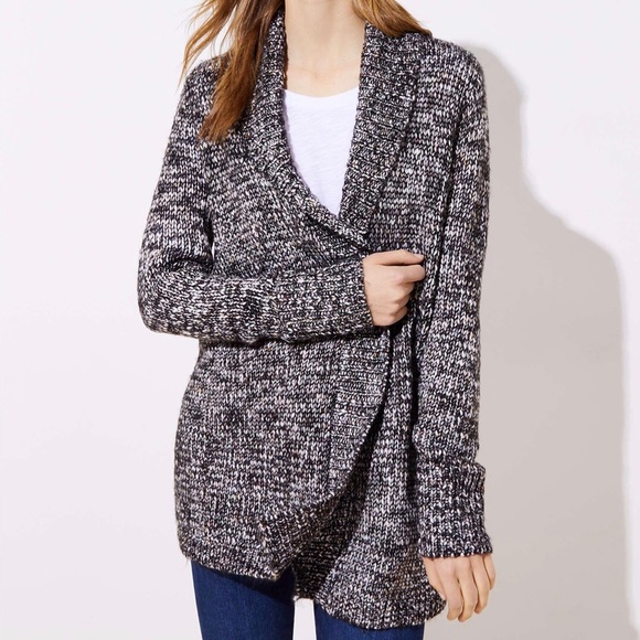 Loft Sweaters | Loft Marled Shawl Collar Open Cardigan Pocket-Xsp | Color: Black/Gray | Size: Xsp | Jyosh05's Closet